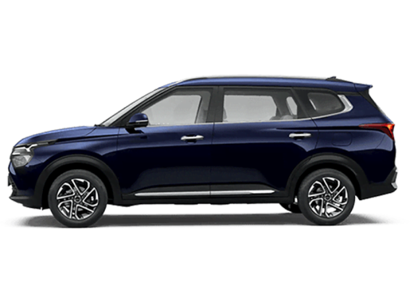 Kia Syros compact SUV in blue, front-three-quarter view